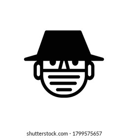 Masked man wearing a hat icon vector. People wear protective medical mask simple line illustration. Minimal symbol , Fill and line isolated on white background