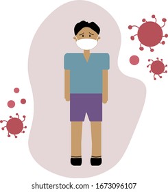 Masked man who are in anxiety and fear because of the corona virus. Wuhan corona virus illustration. Wuhan pneumonia illustration.