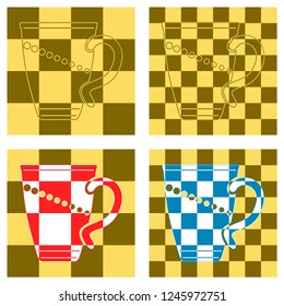 Masked mug on a checkerboard