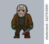 masked murderer man in pixel art style with isolated background