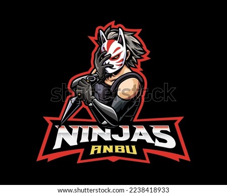 Masked ninja mascot logo design. Anbu ninja vector illustration. Logo illustration for mascot or symbol and identity, emblem sports or e-sports gaming team
