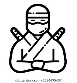 Masked Ninja Warrior Outline Icon Isolated On White Background