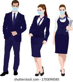 Masked office workers. Work in a coronavirus epidemic.