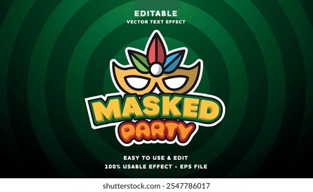 Efecto de texto editable de fiesta enmascarado con estilo moderno y simple