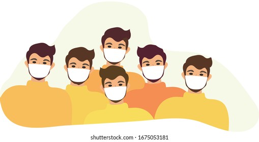 Masked people, crowds, virus protection. Coronavirus concept. flat style icon. Isolated on a white background. Vector illustration