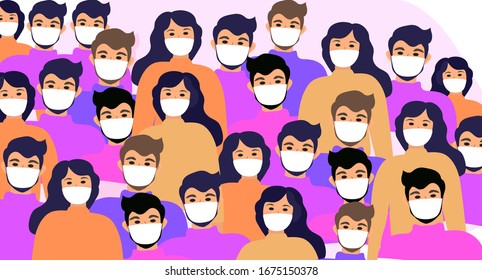 Masked people, crowds, virus protection. Coronavirus concept. flat style icon. Isolated on a white background. Vector illustration