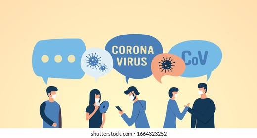 Masked people flat illustration. patients with coronovirus, colds, flu, pneumonia, cough. Health protection. respirator. medical masks