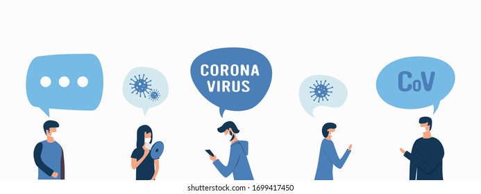 Masked people flat illustration. patients with coronovirus, colds, flu, pneumonia, cough. Health protection medical masks