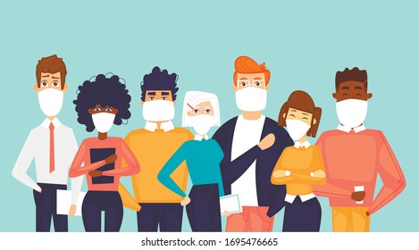 Masked people. Virus. Flat design vector illustration.