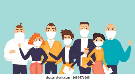 Masked people. Virus. Flat design vector illustration.