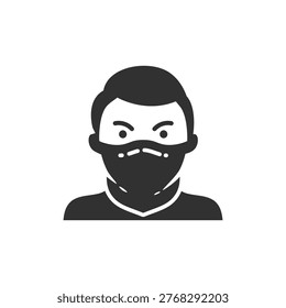Masked person icon. Concealed identity and anonymity . Monochrome black and white symbol
