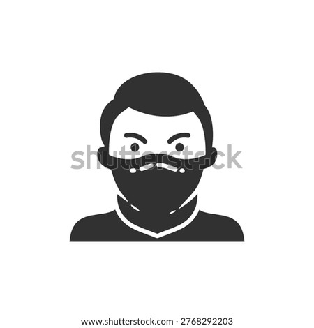 Masked person icon. Concealed identity and anonymity . Monochrome black and white symbol