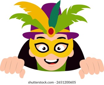 Masked Person Peeking Mardi Gras Hat, Mardi Gras Masked Reveler