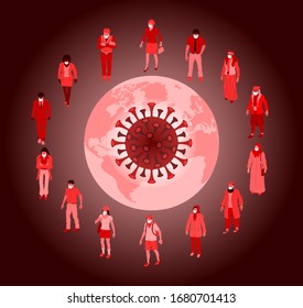 Masked persons for corona virus ara around the World. All the objects, shadows and background are in different layers. 
