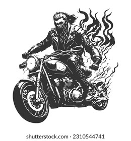 A masked rider riding a speeding motorcycle. Cool designs for t-shirts and motorcycle clubs