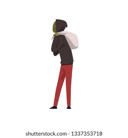 Masked Robber or Burglar with Sack of Money Vector Illustration