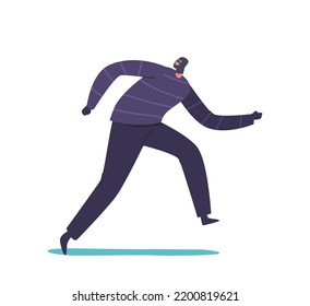 Masked Robber Escape from police after Bank Robbery, Criminal, Gangster, Thief or Bulgar Male Character Wear Balaclava Isolated on White Background. Cartoon People Vector Illustration