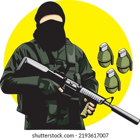 soldados enmascarados usando armas y bombas