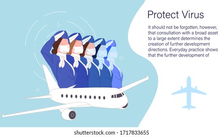 masked stewardess with plane design vector illustration cartoon flat design