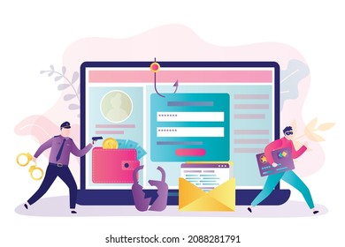 Masked Thief Or Hacker Steal Passwords And Money. Cyber Criminal Steal Personal Data From Personal Account. Web Phishing Attack. Police Officer Want To Arrest Criminal. Cop Fights Cybercrime. Vector