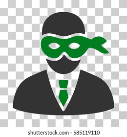 Masked Thief icon. Vector illustration style is flat iconic bicolor symbol, green and gray colors, transparent background. Designed for web and software interfaces.
