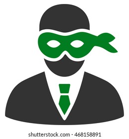 Masked Thief icon. Vector style is bicolor flat iconic symbol with rounded angles, green and gray colors, white background.
