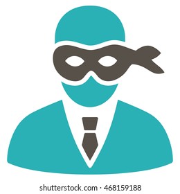 Masked Thief icon. Vector style is bicolor flat iconic symbol with rounded angles, grey and cyan colors, white background.