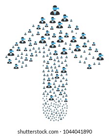 Masked Thief illustration created in the shape of ahead path arrow. Upwards direct arrow collage done from masked thief pictographs.