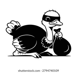Masked Thief Ostrich Silhouette Vector Illustration
