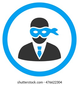 Masked Thief rounded icon. Vector illustration style is flat iconic bicolor symbol, blue and gray colors, white background.