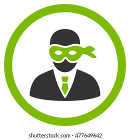 Masked Thief rounded icon. Vector illustration style is flat iconic bicolor symbol, eco green and gray colors, white background.