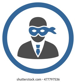 Masked Thief rounded icon. Vector illustration style is flat iconic bicolor symbol, cobalt and gray colors, white background.
