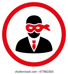 Masked Thief rounded icon. Vector illustration style is flat iconic bicolor symbol, intensive red and black colors, white background.