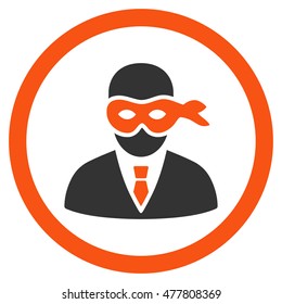 Masked Thief rounded icon. Vector illustration style is flat iconic bicolor symbol, orange and gray colors, white background.