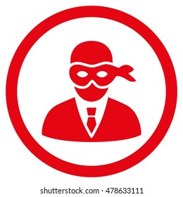 Masked Thief rounded icon. Vector illustration style is flat iconic symbol, red color, white background.