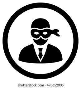 Masked Thief rounded icon. Vector illustration style is flat iconic symbol, black color, white background.