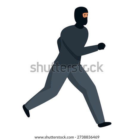 Masked thief running after stealing something, committing a crime