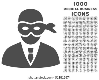 Masked Thief vector icon with 1000 medical business icons. Set style is flat pictograms, gray color, white background.