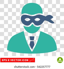 Masked Thief vector icon. Image style is a flat cobalt and cyan pictograph symbol.