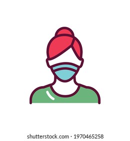 Masked woman color line icon. Isolated vector element. Outline pictogram for web page, mobile app, promo