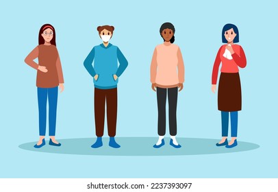 Masked women patients with casual clothes . Cartoon characters design . Vector .