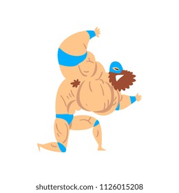 Masked wrestling fighter character fighting, professional wrestler of recreational sports show vector Illustration on a white background