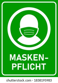 Maskenpflicht ("Face Mask Required" in German) Vertical Instruction Sign against the Spread of the Novel Coronavirus Covid-19. Vector Image.