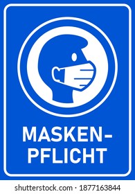 Maskenpflicht ("Face Mask Required" in German) Vertical Instruction Sign against the Spread of the Novel Coronavirus Covid-19, with an Aspect Ratio of 3:4. Vector Image.