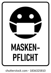 Maskenpflicht ("Face Masks Required" in German) Vertical Instruction Warning Sign with an Aspect Ratio of 3:4. Vector Image.