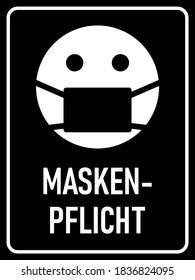 Maskenpflicht ("Face Masks Required" in German) Vertical Instruction Warning Sign with an Aspect Ratio of 3:4. Vector Image.