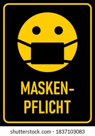 Maskenpflicht ("Face Masks Required" in German) Vertical Instruction Warning Sign with an Aspect Ratio of 3:4. Vector Image.