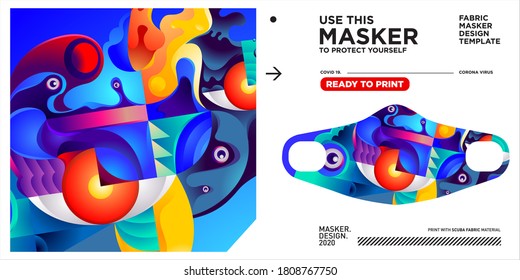 Masker design template and dummy mockup with stunning and colorful pattern illustration
