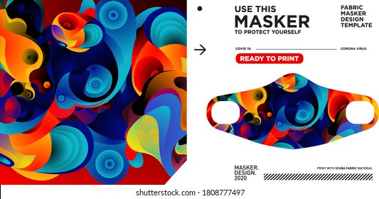 Masker design template and dummy mockup with stunning and colorful pattern illustration
