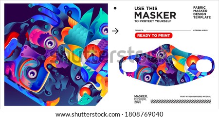 Masker design template and dummy mockup with stunning and colorful pattern illustration
